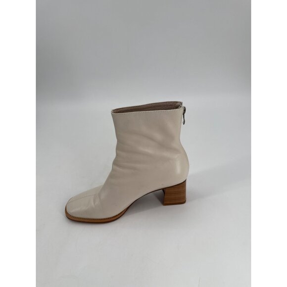 Ivory Leather Mid Block Heel Ankle Boots With Rear Zip Closure Womens Size 8.5 - Picture 10 of 12